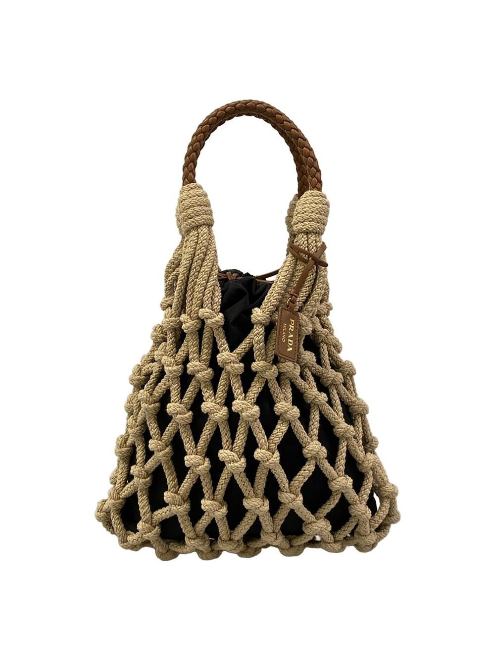Prada Macrame Bags Beige Dark Brown #367203P84B